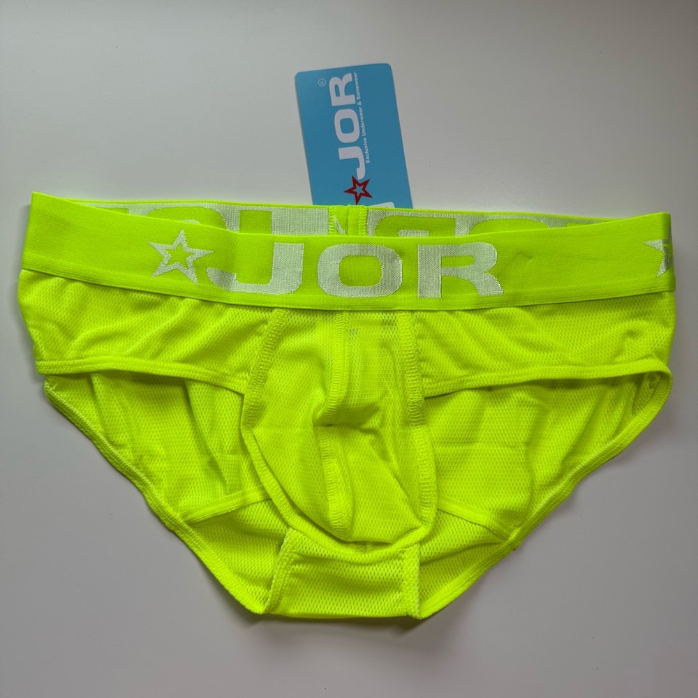 JOR mesh Briefs Mens neon yellow Medium sheer sexy new NWT underwear 30 31 32